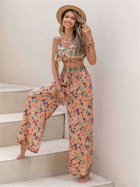 Rusttydustty Ditsy Floral Cami Top Wide Leg Trousers Shein Uk