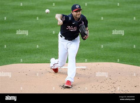 Washington Nationals Starting Pitcher Max Scherzer Delivers A Pitch