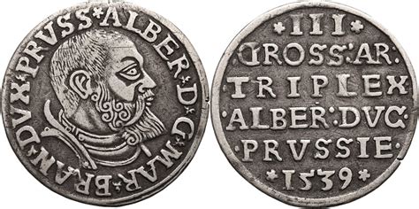 Preussen Herzogtum Ostpreussen Dreigröscher 1539 Albrecht