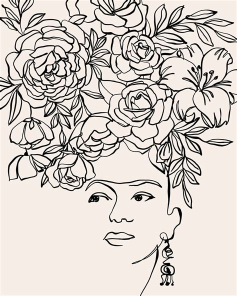 Um Leck Ilustrace Line Drawing Floral Frida Posters Cz