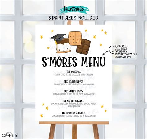 Graduation Smores Menu Sign Smore Bar Sign Smores Party Sign