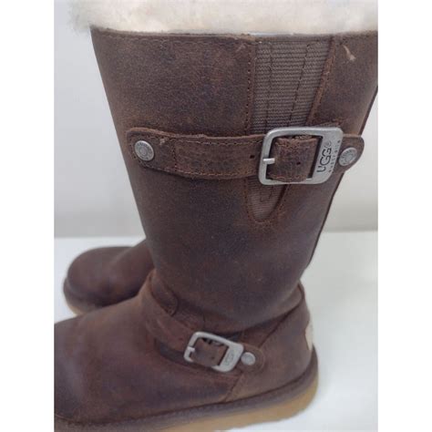 Ugg Kensington Brown Leather Side Zip Up Youth Boots Size 1