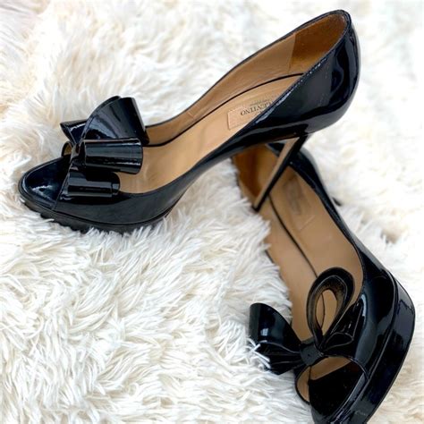 Valentino Shoes Black Valentino Patent Leather Peeptoe Bow Heels Poshmark