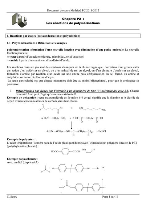 Polycondensation Cours