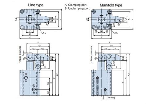 Hydraulic Lever Type Clamping Cylinder Bore Size 25mm Line Manifold Type