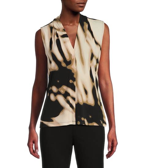 Calvin Klein Printed V Neckline Sleeveless Tank Dillards