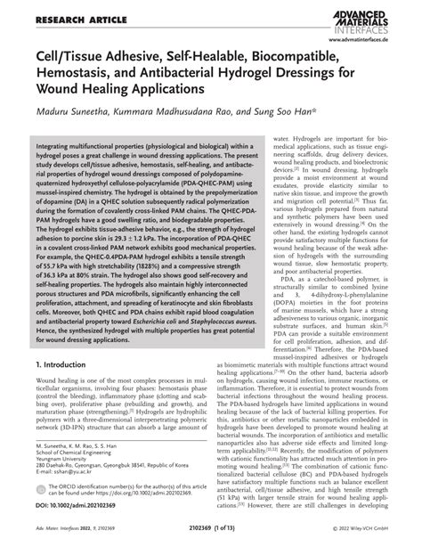 Cell Tissue Adhesive SelfHealable Biocompatible Hemostasis And