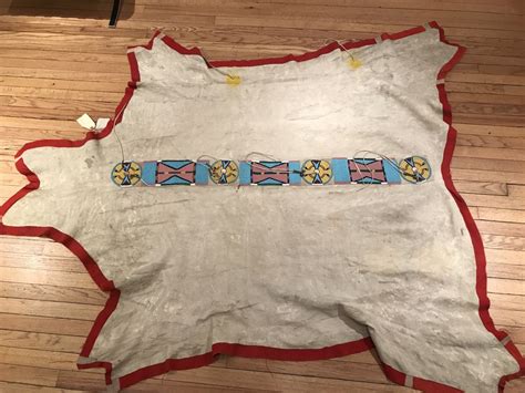 Crow Elk Hide Robe With Beaded Strip Bead Work Customized Blankets