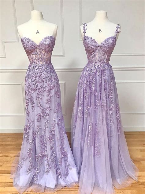 Purple Sweetheart Neck Lace Long Prom Dress Lace Formal Graduation