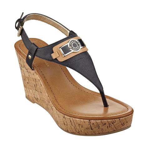 Tommy Hilfiger Womens Monor Platform Wedge Thong Sandals In Black Lyst