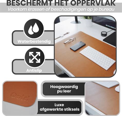 Qold Bureau Onderlegger Bruin 80 X 40 Cm Leer Waterdicht