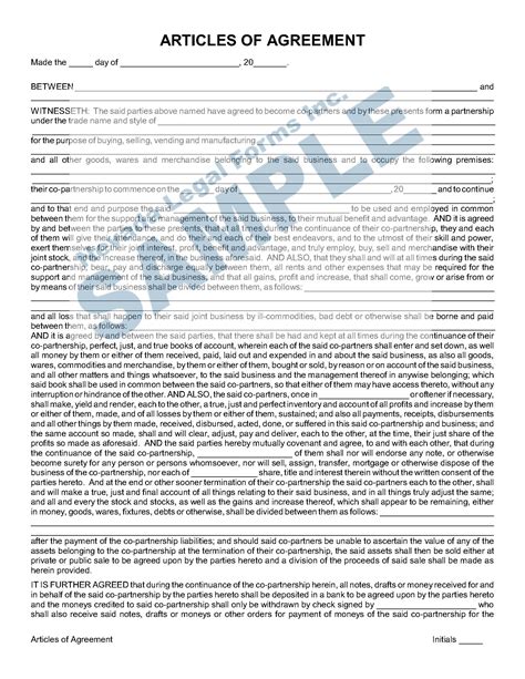 ARTICLES OF AGREEMENT | Nevada Legal Forms & Services