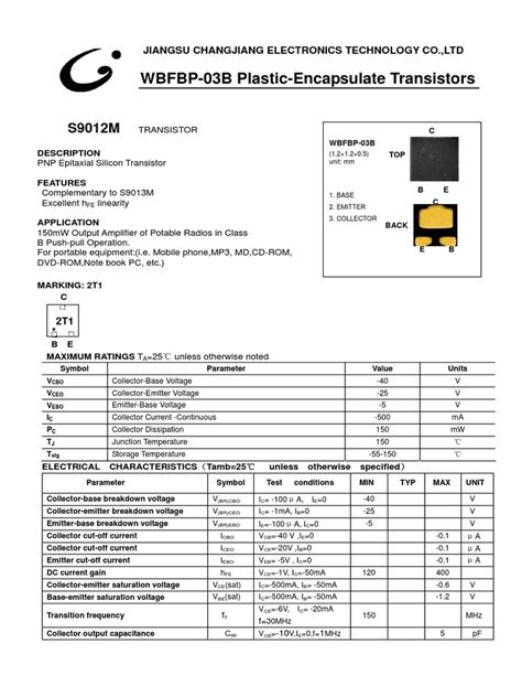 Datasheet S9012M | PDF | Bipolar Junction Transistor | Semiconductor ...