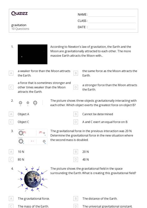 Newtons Law Of Gravitation Worksheets For Th Class On Quizizz