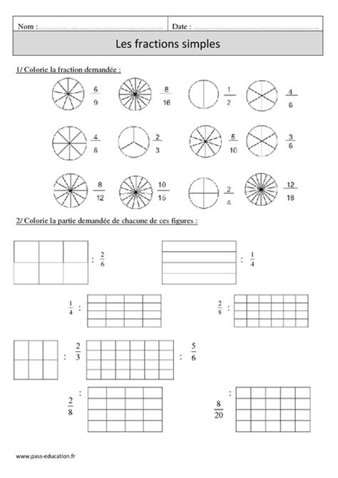 Fractions simples Cm1 Révisions à imprimer Pass Education