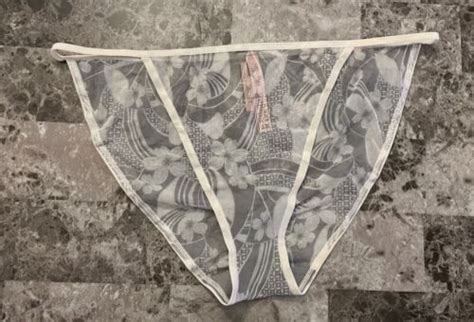 Nwt Victoria S Secret Xl Gray White Floral Retro Mesh Rare String Bikini Panties Ebay
