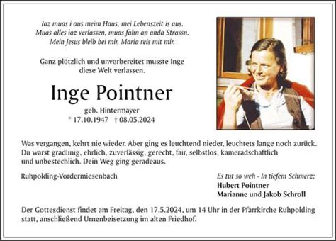 Trauer Pointner Inge TA Anzeigen Aus Ihrer Heimatzeitung Im