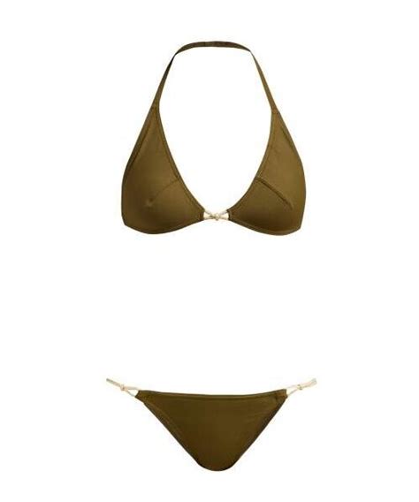 Eres Eres Silky Sequin Triangle Bikini Set Womens Khaki