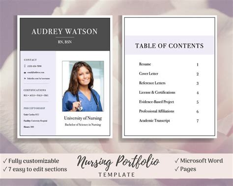 Nursing Portfolio Template, Purple, Registered Nurse Template, Resume Template Word, RN Resume ...