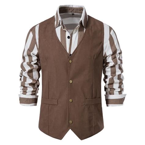 Gilet De Costume Homme Sans Manche Couleur Unie Col V Slim Marron