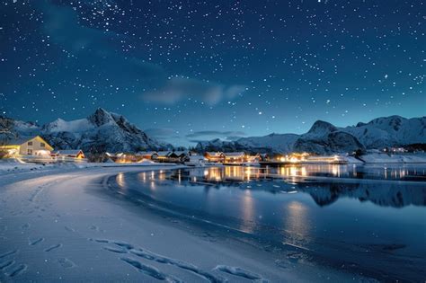 Premium Photo | Lofoten Islands Northern Lights Beach Snowy Mountains ...