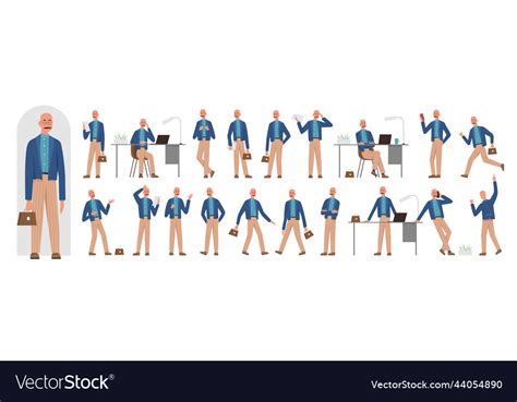 Male teacher character poses set man Royalty Free Vector