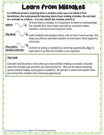 Learning From Mistakes Worksheets