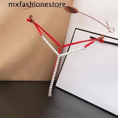 Mxfashione Underwear Beading G String Women Bikini Pearls Massage Panties Pearl Open Crotch