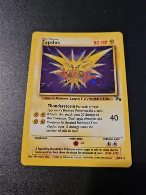 POKÉMON KARTE Fossil Set Holo seltene Zapdos 15 62 1999 2000 4 Druck