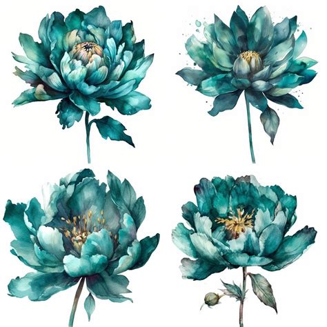 Flower Teal Clipart Set of 12 High-quality Floral PNG - Etsy