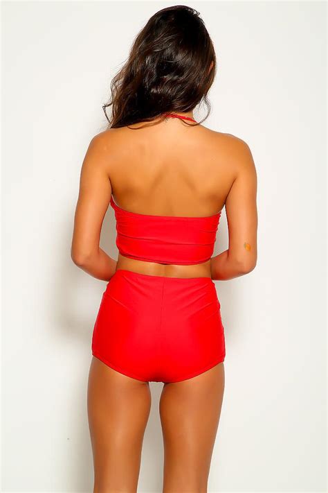 Red Cut Out Strappy Two Piece Swimsuit Amiclubwear