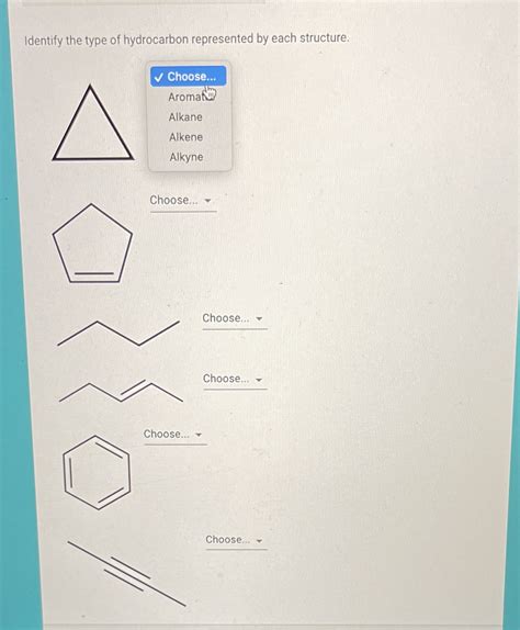 Solved Identify The Type Of Hydrocarbon Represented By Each Structure Course Hero