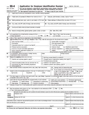 Fillable Online Form SS 4 Application For Employer Identification