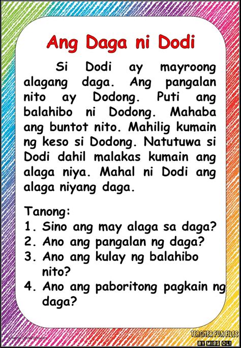 Grade 1 Reading Comprehension Tagalog