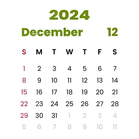 December 2024 Calendar Display Simple Style Vector 2024 Calendar