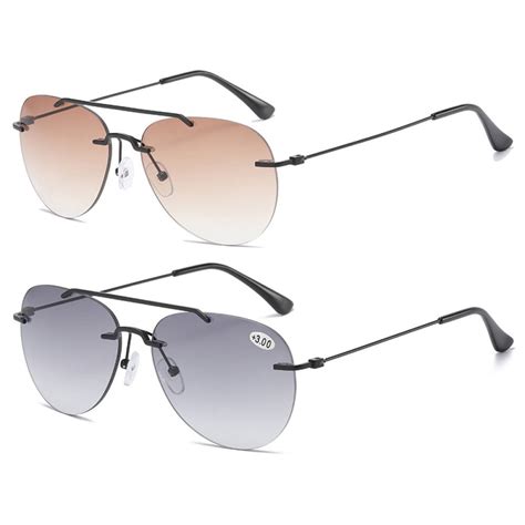 2 Pairs Of Aviator Style Rimless Bifocal Sunglasses Reading Glasses For