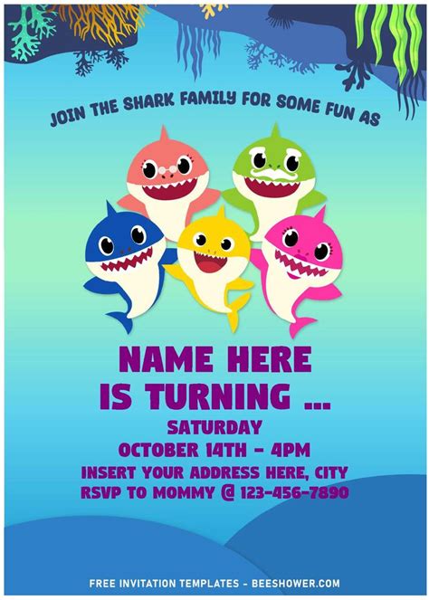 Free Editable PDF Playful Party With Baby Shark Birthday Invitation