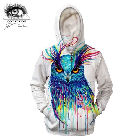 Blue Owl By Pixie Cold Art Owl 3d Printed Hoodies Men Streetwear Zipper Unisex Hooded Brand