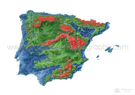 Elevation map of Iberia with white background - Fine Art Print ...