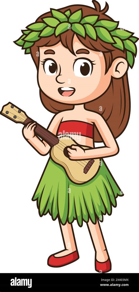 Hawaiian Girl Playing Ukulele Vector Cartoon Clip Art Stock Vector