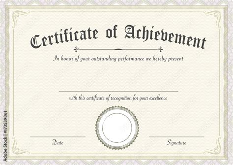 Classic And Retro Certificate Of Achievement Paper Template Stock