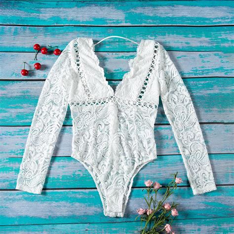 Free Shipping Hot Mesh Deep V Neck Lace Bodysuit Jkp
