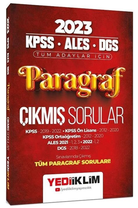 Yediiklim Yayınları Yediiklim 2023 Kpss Ales Dgs Paragraf Çıkmış