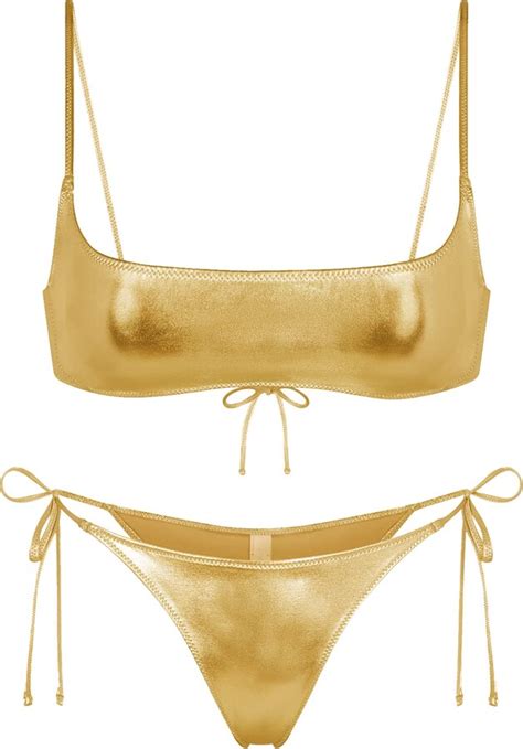 Evelust Womens Metallic Bikini Sets Sexy Retro Shiny Swimsuit Rave