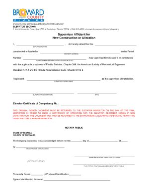 Fillable Online Broward Supervisor Affidavit For New Construction Or