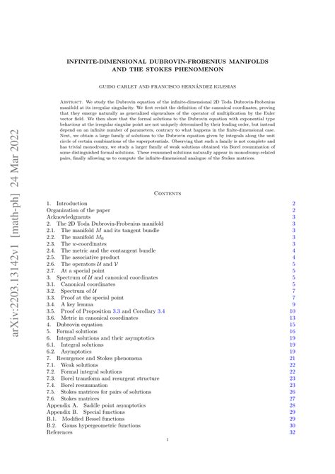 PDF Infinite Dimensional Dubrovin Frobenius Manifolds And The Stokes