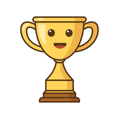 Gold Trophy Cartoon Character First Place Champion Trophy Cup In Flat