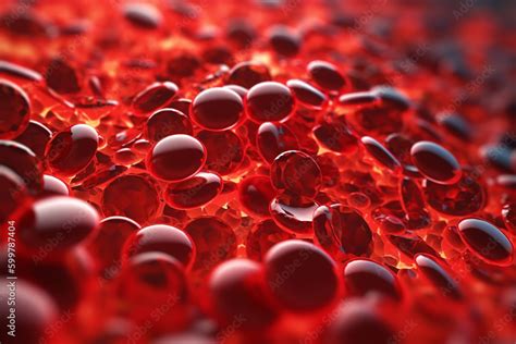 A magnified view of red blood cells, showing their unique biconcave ...