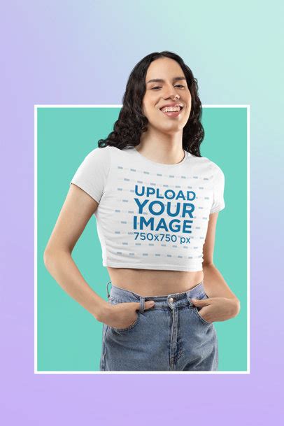 Placeit Bella Canvas Crop Top Mockup Of A Woman At A Studio