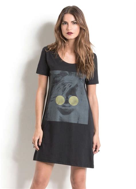 Vestido T Shirt Preto Estampa Quintess Quintess